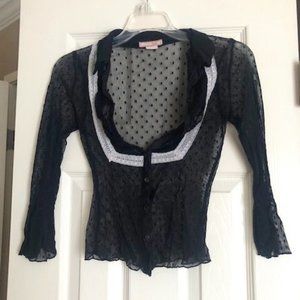 Mesh Polka Dot Three Quarter Length Shirt Size Small